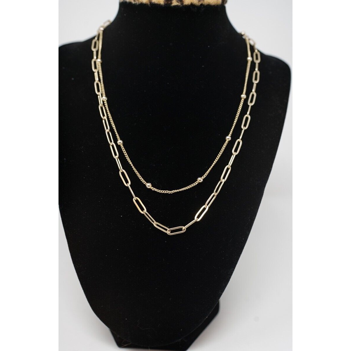 Gold Tone Double Strand Chain Necklace Paperclip Chain 16-18 18$